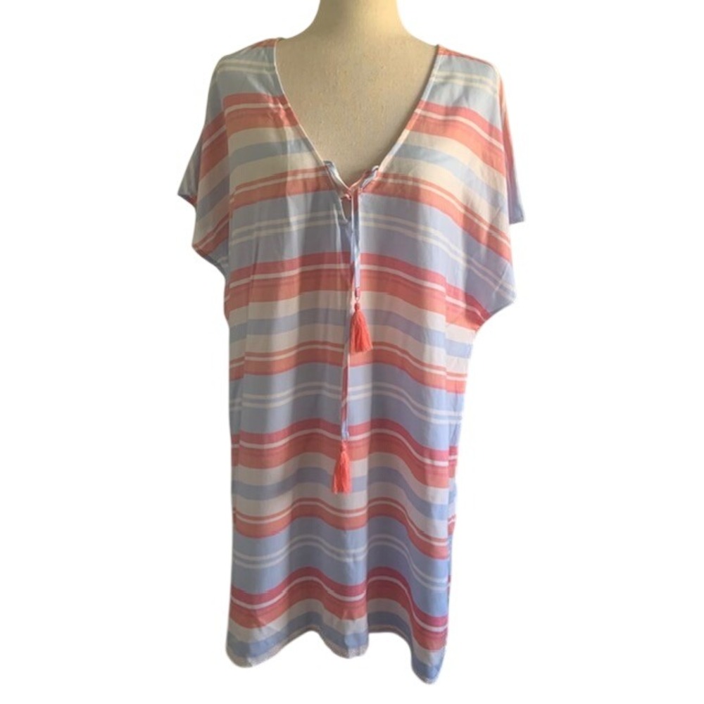 NWT Kona Sol L Striped Swim Cover Up Dress Rayon Coastal Beach Vacation Boho
